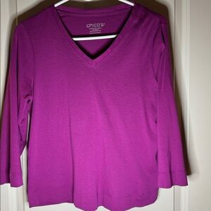 Chico's Rich Purple Long Sleeve V-Neck Top
